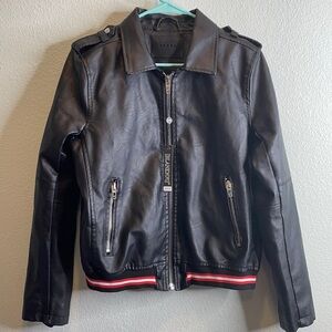 Blank NYC faux leather striped bomber jacket